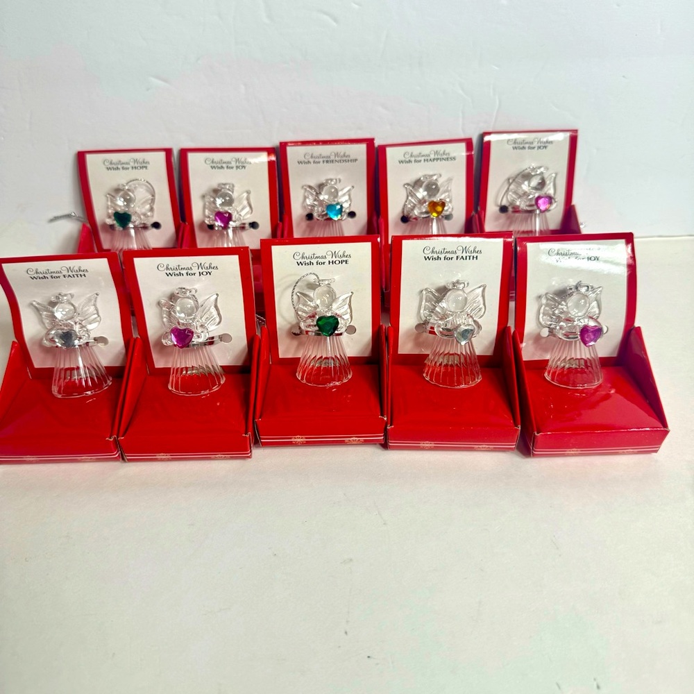 Lot of 10 Ganz glass angels. Adorable glass Christmas angels each in its display
